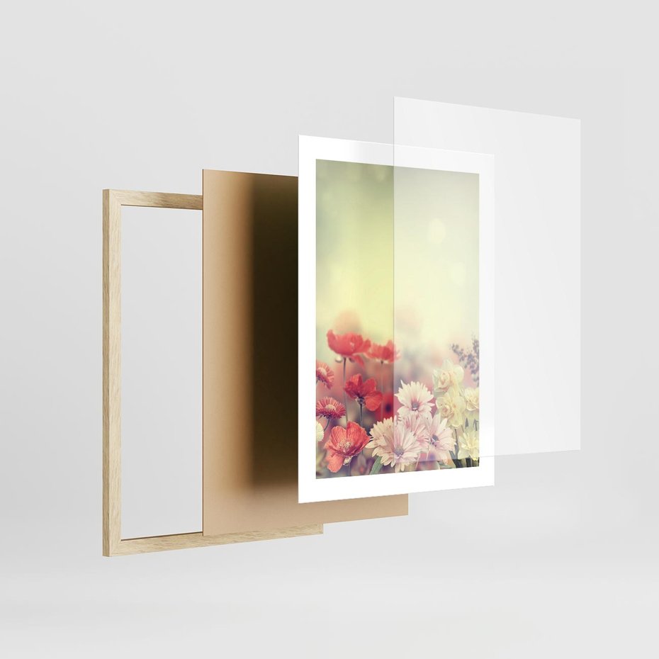 Plakat w ramie 30x40 - Delikatne kwiaty pastelowe - kwiaty, pastelowe - rama drewno