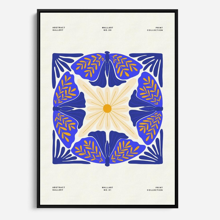 Obraz w ramie 50x70 - Księga Abstrakcji - abstrakcyjna boho kompozycja, granatowe ćmy - rama czarna