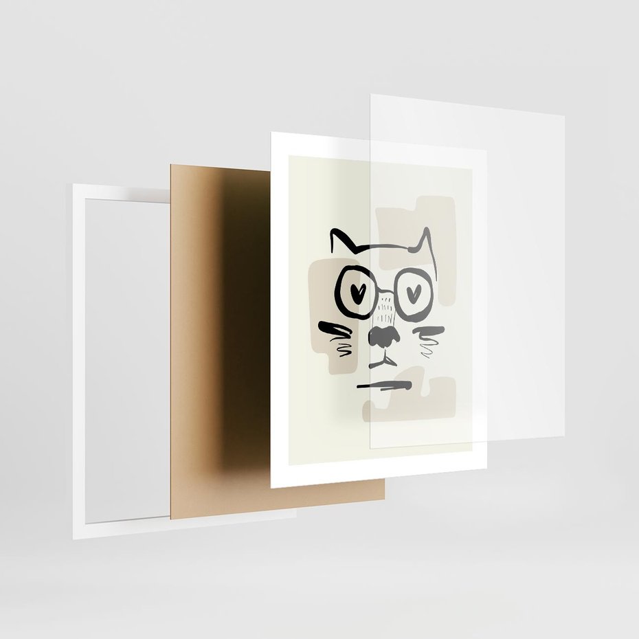 Plakat w ramie 40x50 - Minimalistyczny Kot: Czarna Kreska - kot, grafika - rama biała