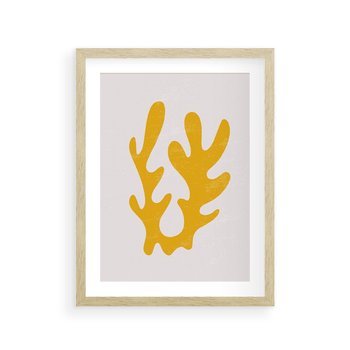 Plakat w ramie 30x40 - Abstrakcyjna Synergia - abstrakcyjna żółta forma, minimalizm - rama drewno