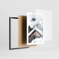Plakat w ramie 30x40 - Domek w Górach w Białym Odcieniu - zima, domek w górach - rama czarna