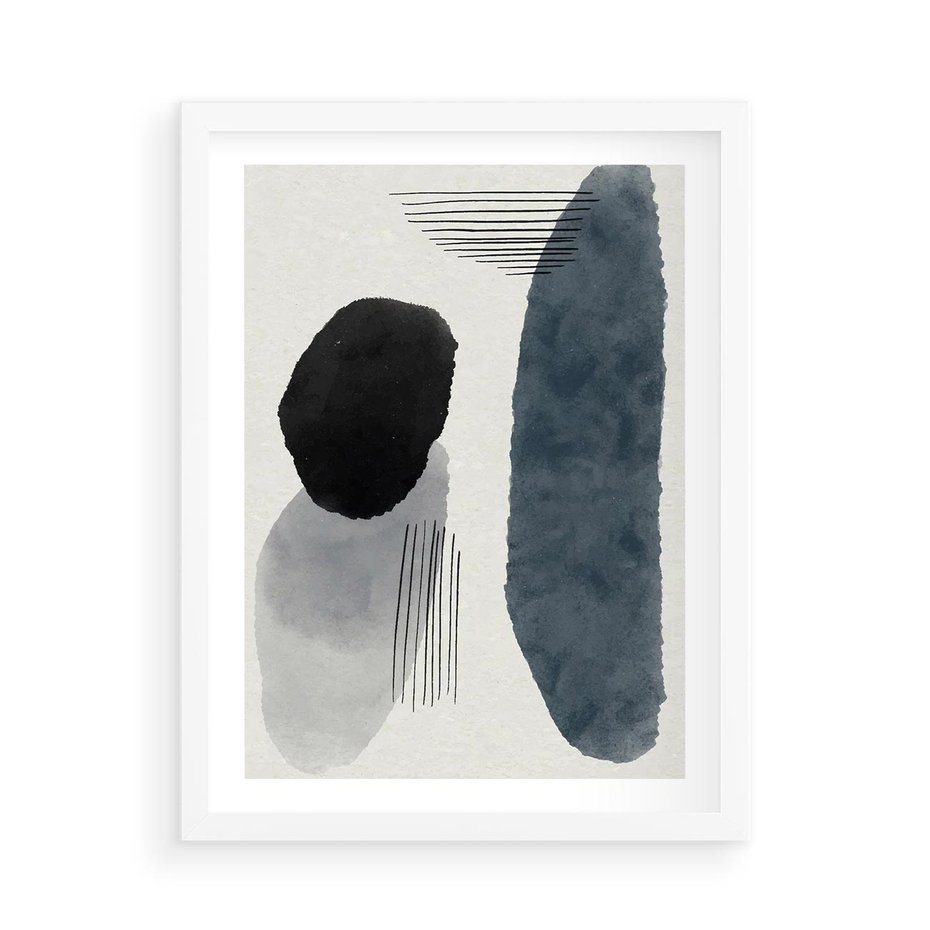 Plakat w ramie 50x70 - Abstrakcyjna Gra Szarości - abstrakcyjna grafika, akwarela - rama biała