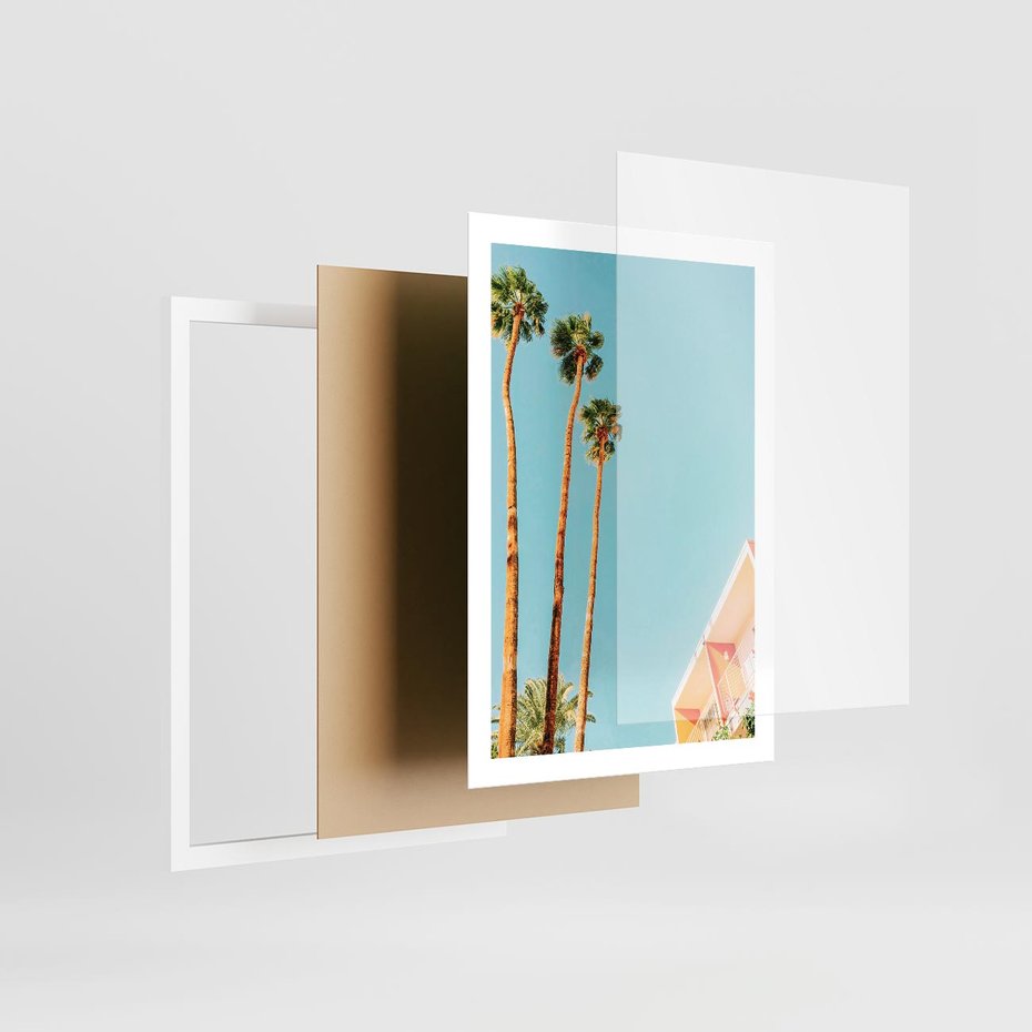 Plakat w ramie 50x70 - Letnie Marzenia - palmy, na tle nieba - rama biała