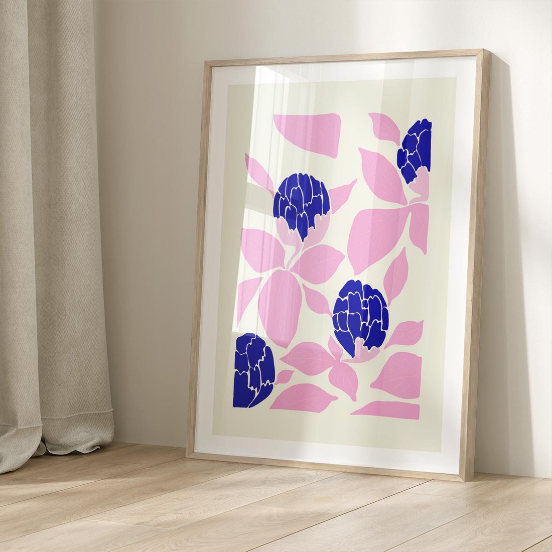 Plakat w ramie 50x70 - Impresje deszczu - nowoczesna kompozycja, kwiaty - rama drewno