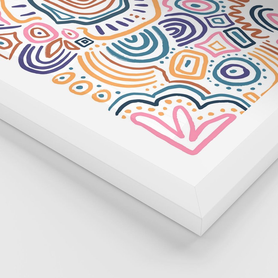Plakat w ramie 30x40 - Strukturalne Odbicia Boho - kolorowe etniczne wzory, tęczowe żywe kolory - rama biała