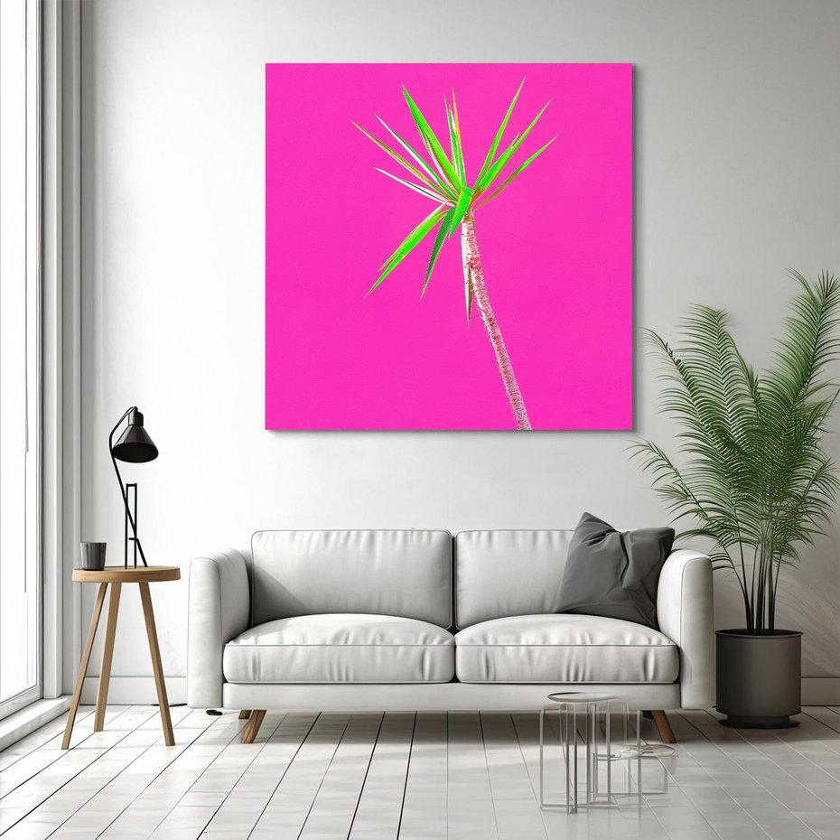 Obraz na płótnie 60x60 - Retro Stylizacja - palma, liście
