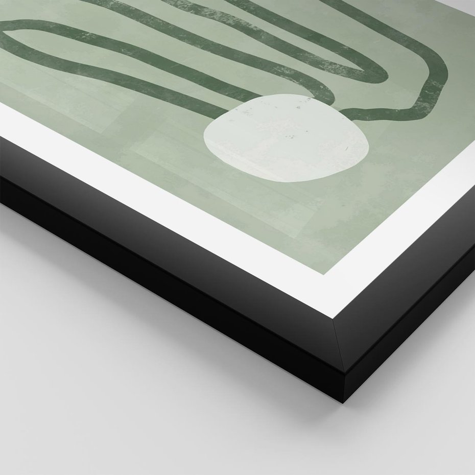 Plakat w ramie 50x70 - Spokojne Kształty Natury - zielona abstrakcja, zgaszona zieleń - rama czarna