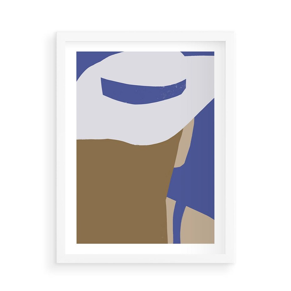 Plakat w ramie 50x70 - Kobiecy Wiatr - plakat retro, kobieta w kapeluszu - rama biała