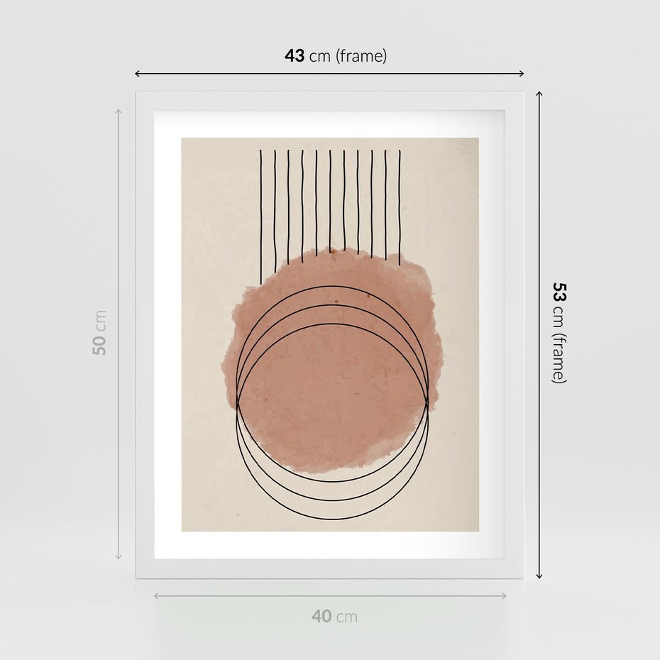 Plakat w ramie 40x50 - Migotliwe Kontury - akwarelowa plama, geometryczne szkicowane kształty - rama biała