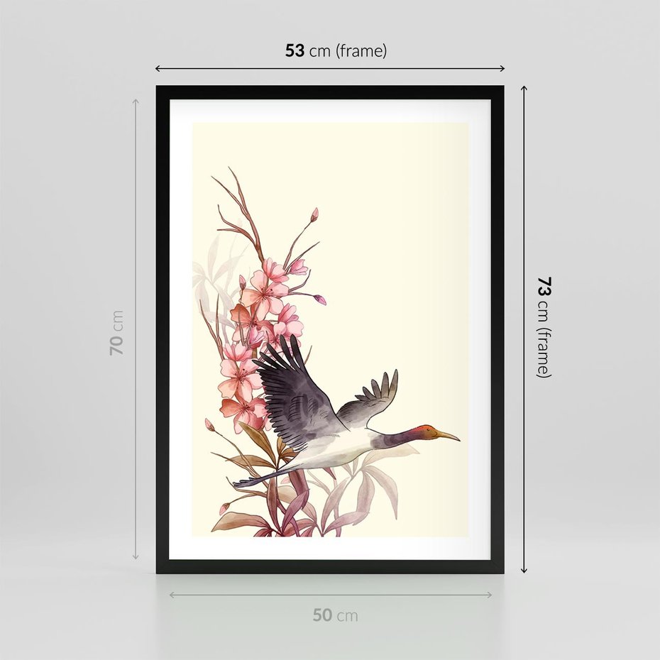 Plakat w ramie 50x70 - Szept Japonii - japońska sztuka, ptak - rama czarna