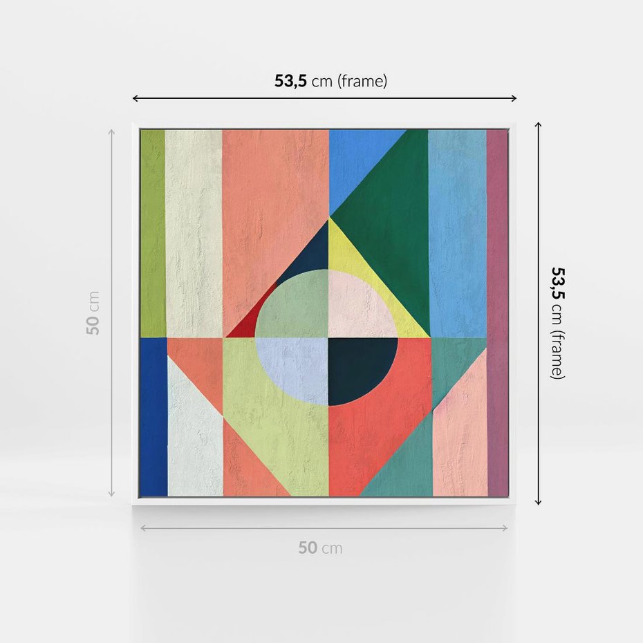 Obraz w ramie 50x50 - Księga Kolorowych Wizji - różne geometryczne formy, koła - rama biała