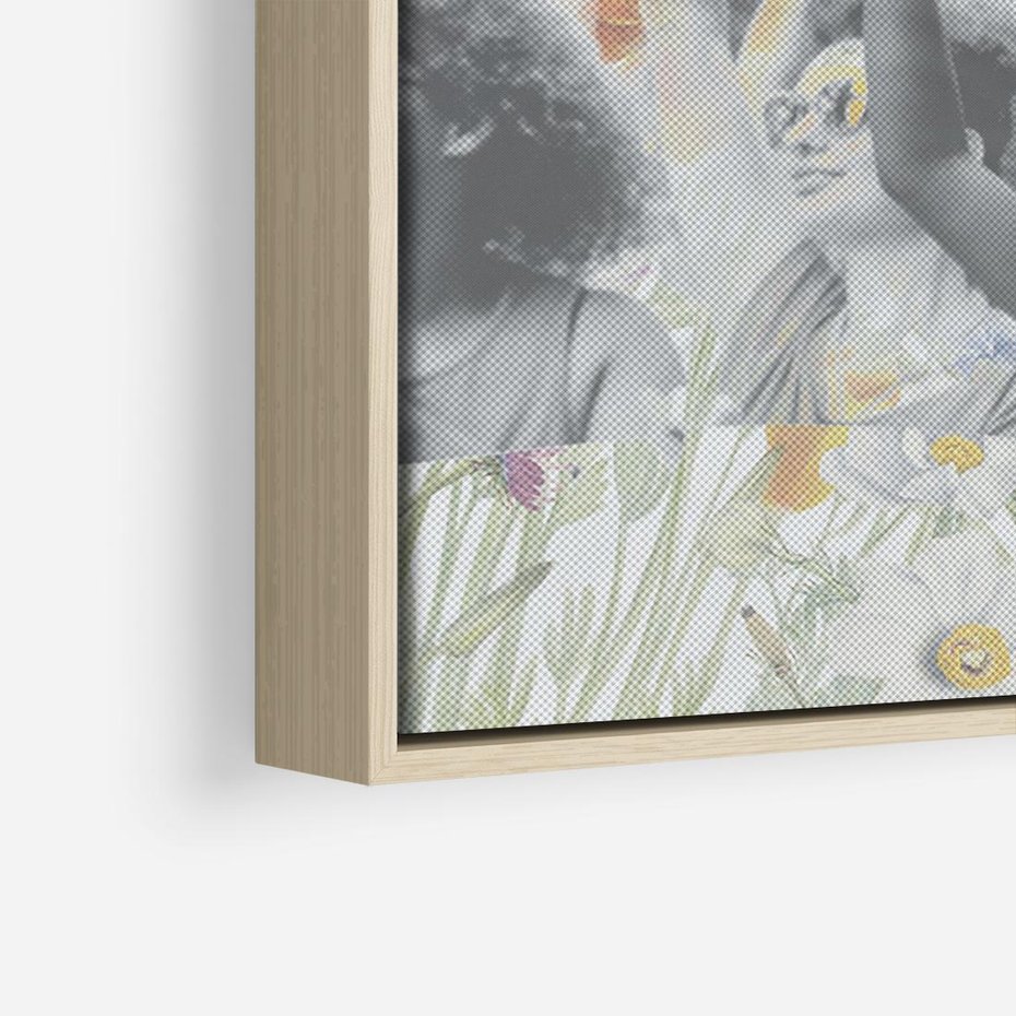 Obraz w ramie 120x80 - Księga zaklętych marzeń - kolaż, czarnobiałe zdjęcie wesołych młodych ludzi - rama drewno