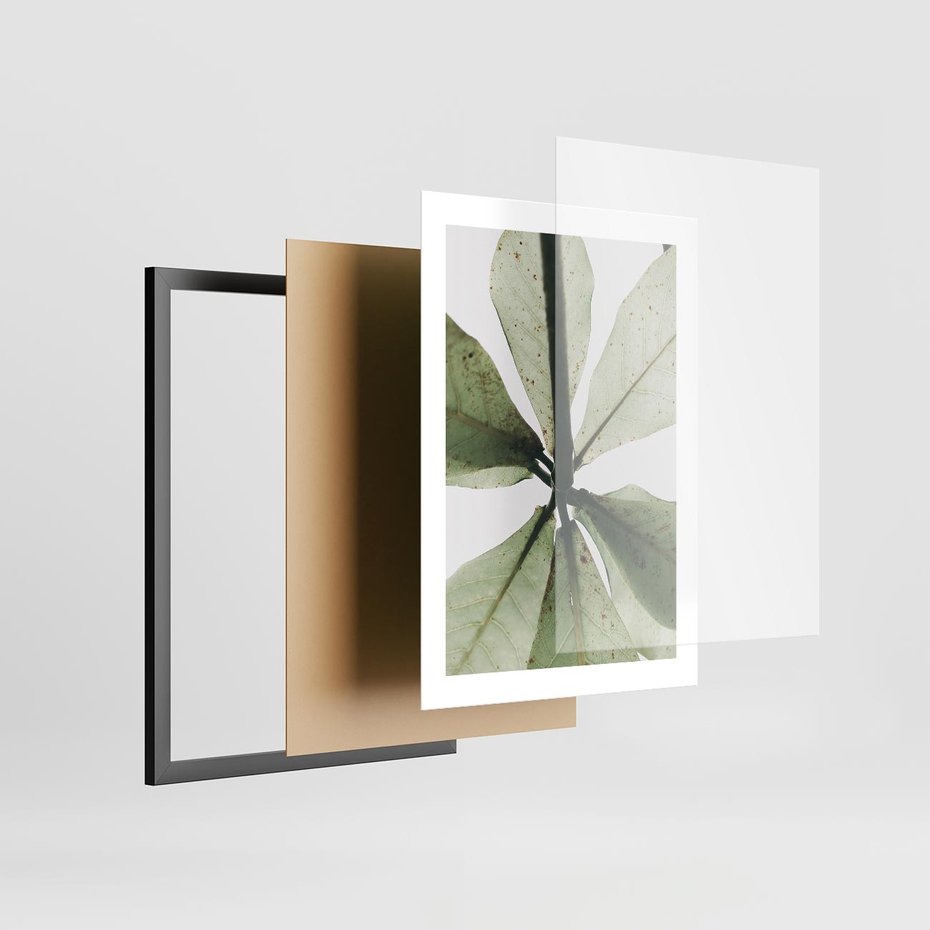 Plakat w ramie 30x40 - Jasna Zieleń w Makro - makro zdjęcie liści, jasna zieleń - rama czarna