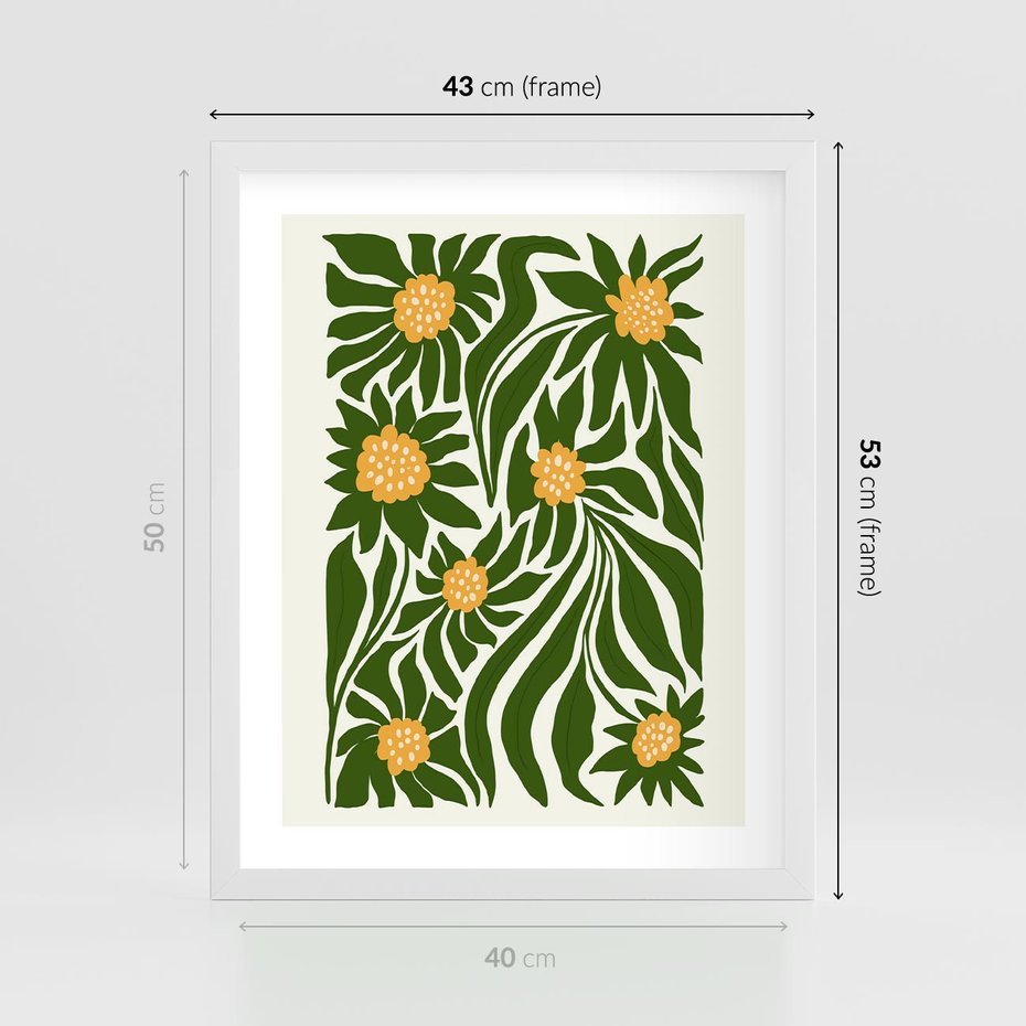 Plakat w ramie 40x50 - Spojrzenie wgłąb roślinnego świata - abstrakcyjne kwiaty, kompozycja - rama biała