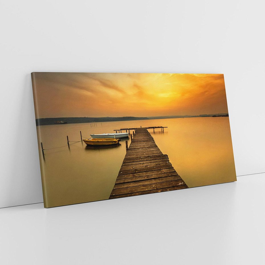 Obraz na płótnie 100x50 - Zachód słońca nad jeziorem: Piękno natury - zachód, słońca