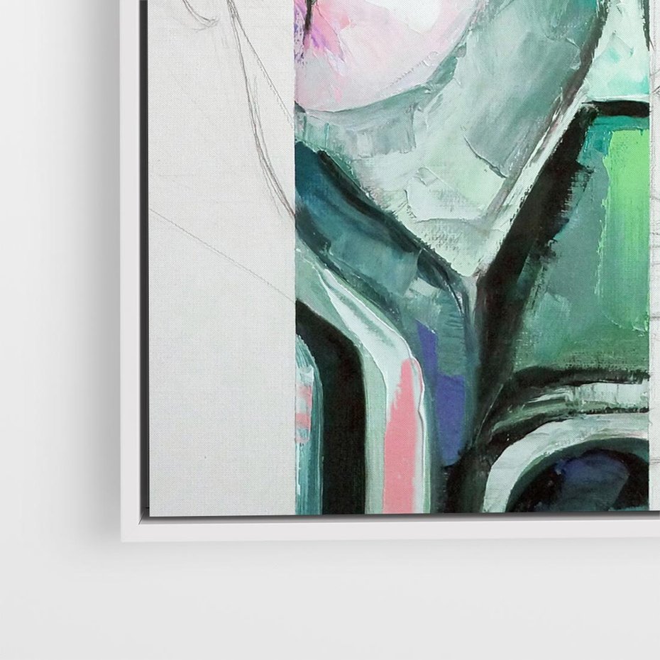 Obraz w ramie 50x50 - Niezakończona Piękność - abstrakcyjny obraz olejny, portret kobiety - rama biała