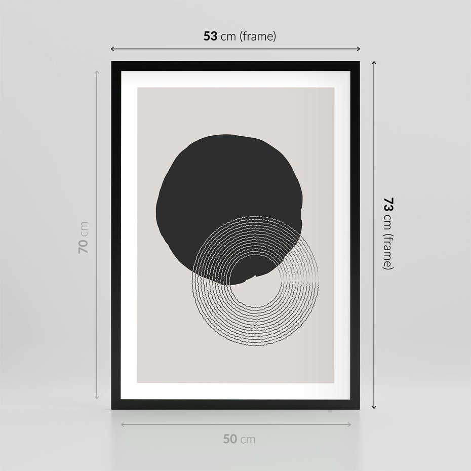Plakat w ramie 50x70 - Migotliwa Opowieść - abstrakcyjna kompozycja, okręgi - rama czarna