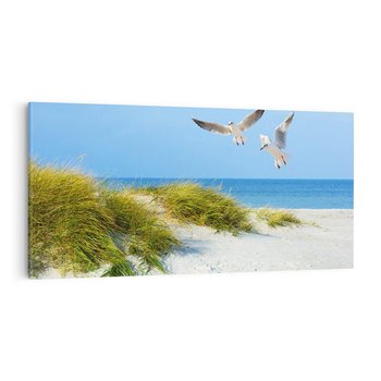 Obraz na płótnie 120x60 - Mewy nad morską plażą - mewy, plaża