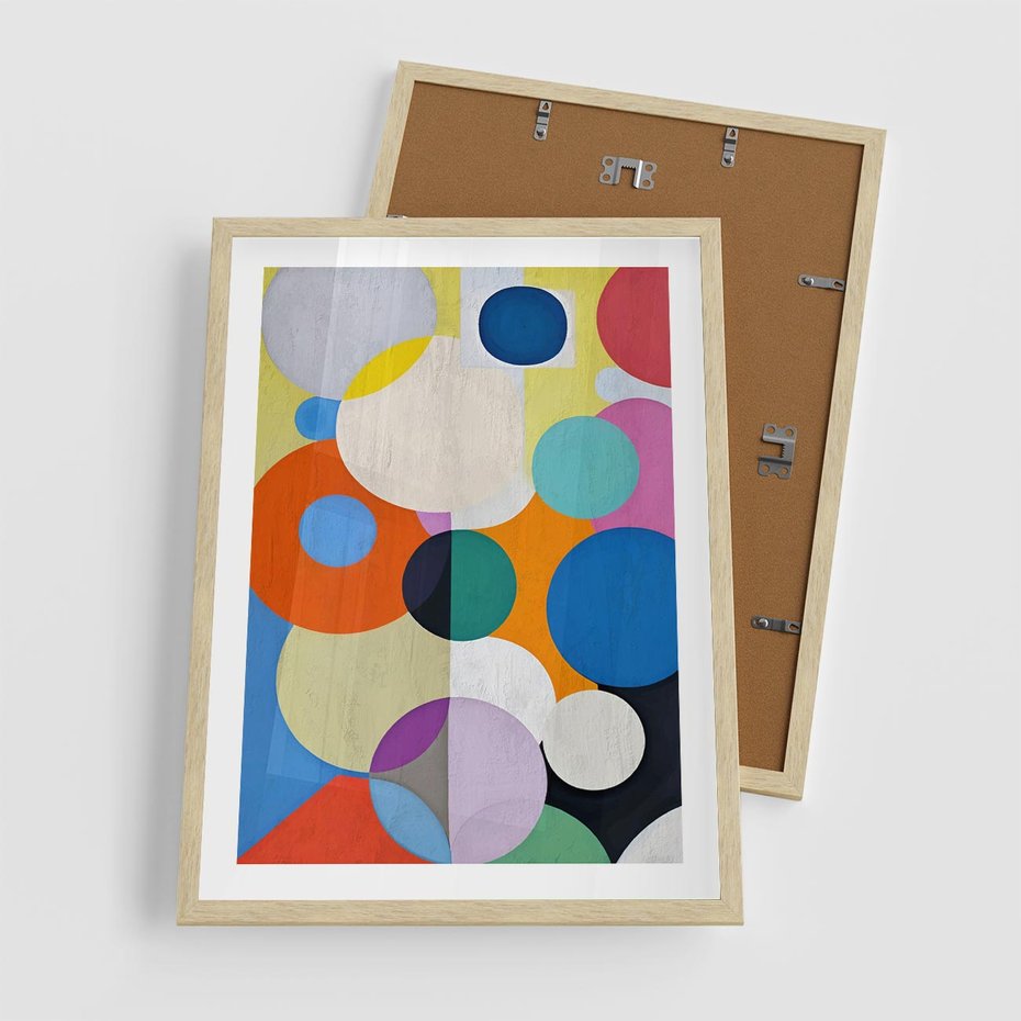 Plakat w ramie 50x70 - Tajemnicze Odbicia Czasu - abstrakcyjne geometryczne kształty, olejny obraz - rama drewno