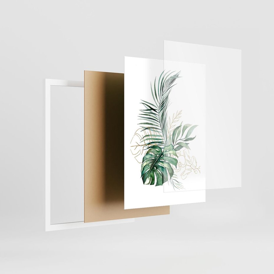 Plakat w ramie 50x70 - Luksus w Detalu - złote, liście - rama biała