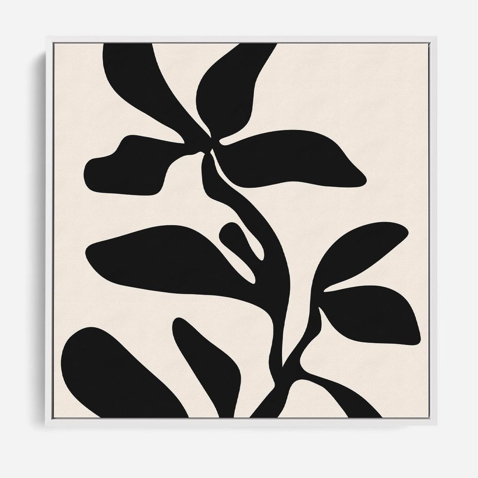 Obraz w ramie 80x80 - Wibracje Akwarelowych Ścieżek - abstrakcyjny minimalistyczna kwiat, czarno biały plakat - rama biała