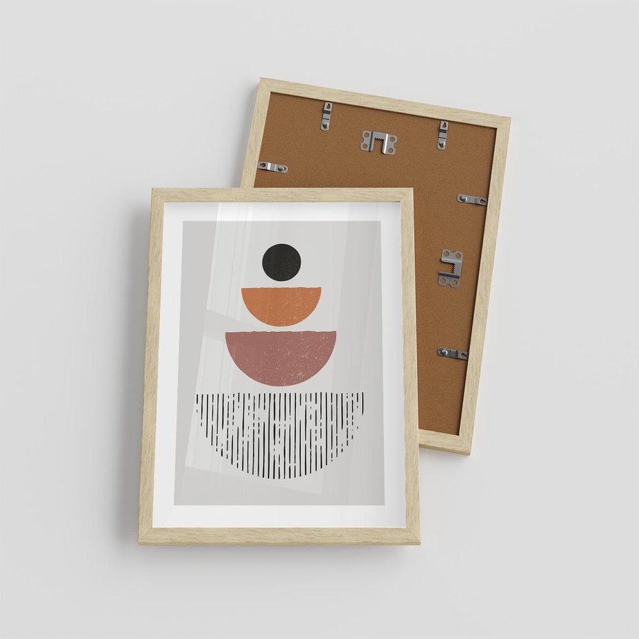 Plakat w ramie 30x40 - Półkola i Boho Akcent - geometria, półkola - rama drewno
