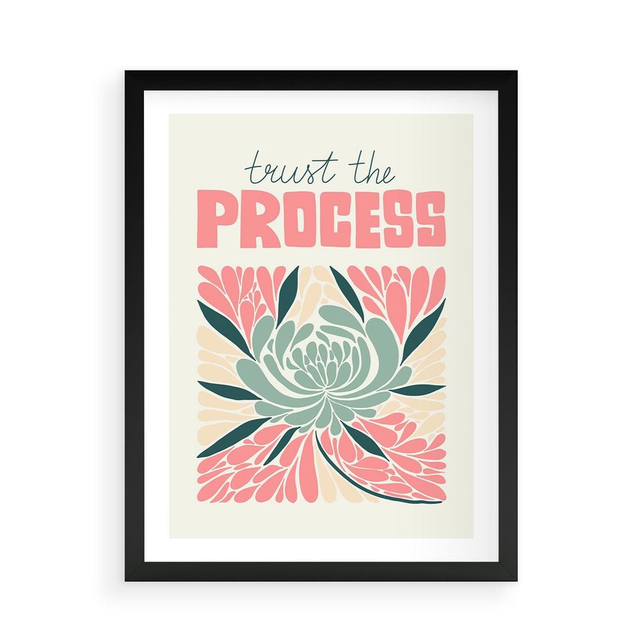 Plakat w ramie 50x70 - Rozbijające Barwy - abstrakcyjny pastelowy kwiat, wyrazista typografia - rama czarna