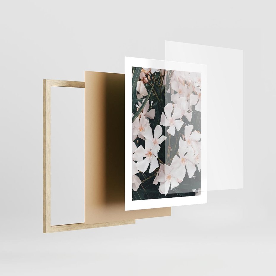 Plakat w ramie 30x40 - Egzotyczna Uroda - białe kwiaty, tropikalne kwiaty - rama drewno