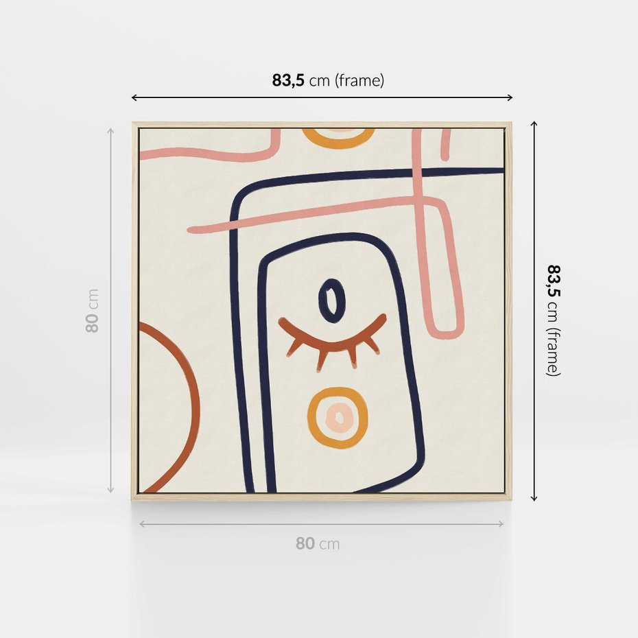 Obraz w ramie 80x80 - Manifestacje Dziwności - abstrakcja w stylu picasso, beżowe tło - rama drewno