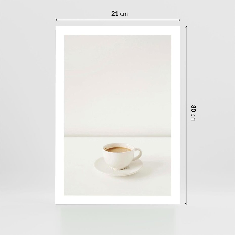 Plakat bez ramy 21x30 - Kawa w Prostocie - kawa w filizance, białe tłó
