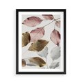 Plakat w ramie 50x70 - Pastelowe Liście z Nutką Złota - liście, pastelowe kolory - rama czarna
