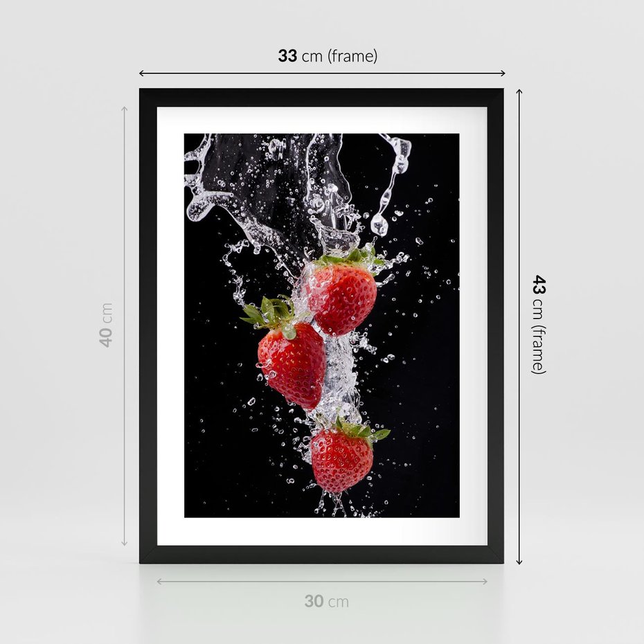 Plakat w ramie 30x40 - Słodki urok truskawek - truskawki, owoce - rama czarna