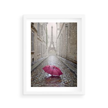 Plakat w ramie 30x40 - Francuska elegancja pod parasolem - Francja, parasol - rama biała