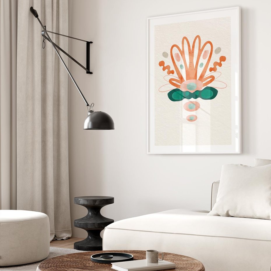 Plakat bez ramy 21x30 - Harmonia Nienormalności - akwarelowe abstrakcyjne kształty, zieleń i pomarańcz