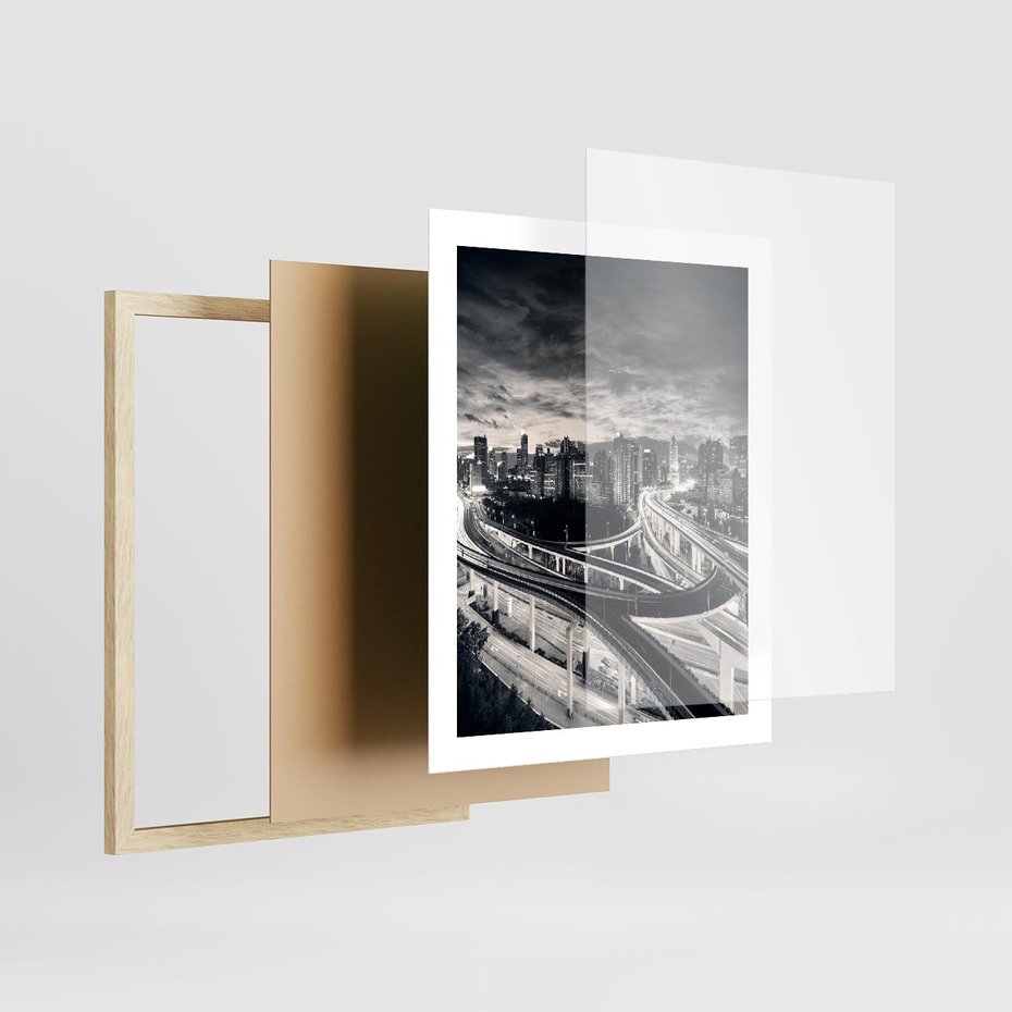 Plakat w ramie 40x50 - Miejska Symfonia - miasto, nocą - rama drewno