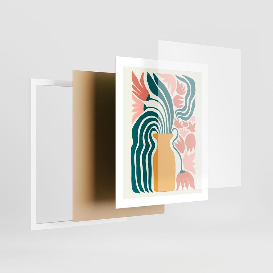 Plakat w ramie 40x50 - Kolorowe Pasmo - abstrakcyjne kwiaty w wazonie, pdastelowe kolory - rama biała