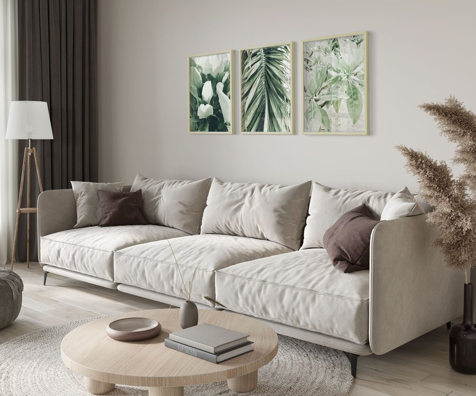 Zestaw obrazy w ramie 30x40 galeria - Liście, palma, monstera - rama drewno