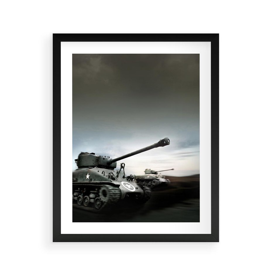 Plakat w ramie 40x50 - Siła i determinacja: czołgi wojenne - czołgi, wojna - rama czarna