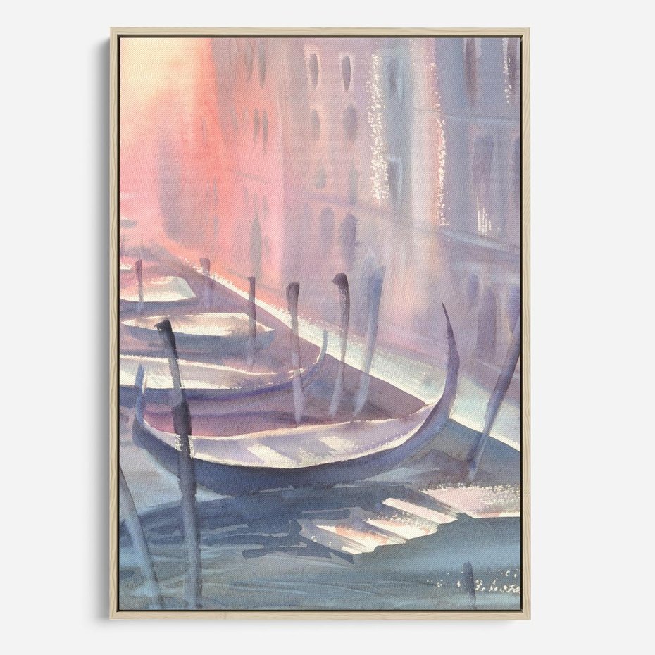 Obraz w ramie 80x120 - Romantyczne Zachody - akwarelowy rysunek, stonowane pastelowe kolory - rama drewno