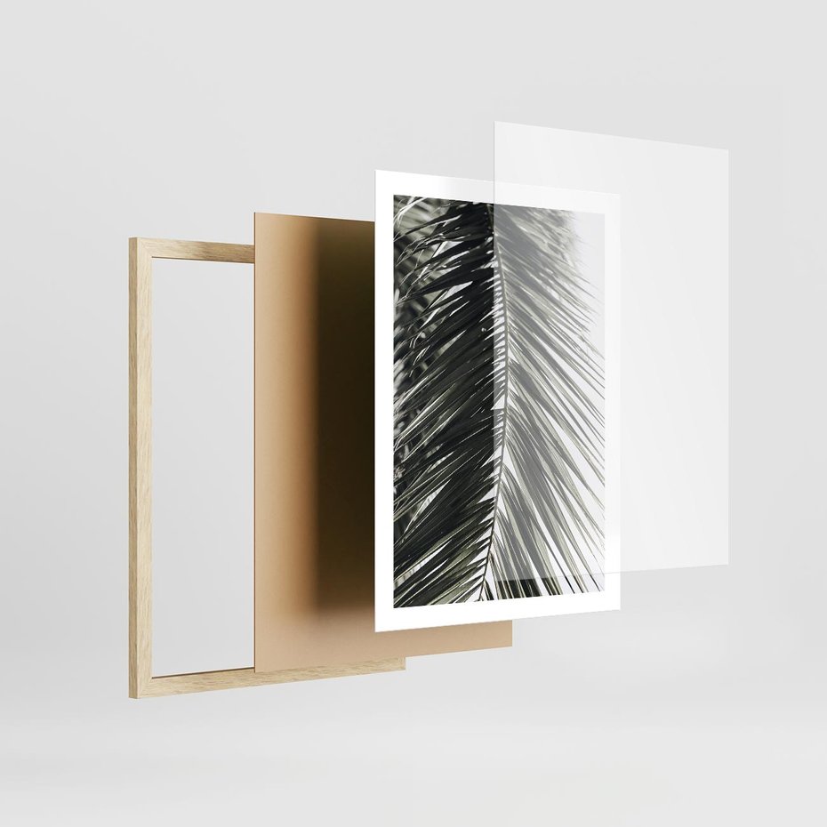 Plakat w ramie 50x70 - Liść Palmy: Egzotyczny Detal Natury - palma, liść palmy - rama drewno