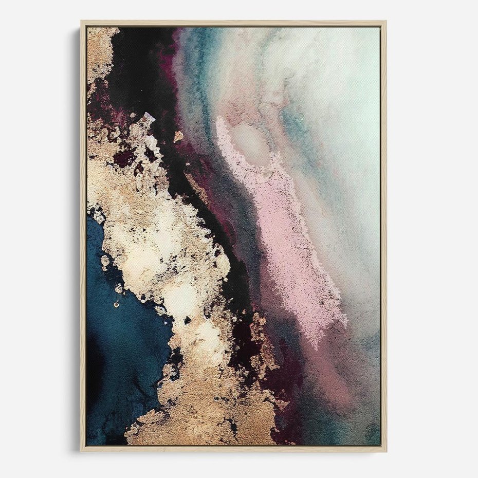 Obraz w ramie 80x120 - Elegancki Impuls - abstrakcyjne plamy, rozlana farba - rama drewno