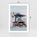 Plakat bez ramy 50x70 - Plażowa Kolorystyka: Budka Ratownika w Pastelach - pastelowa budka ratownika, plaża Miami