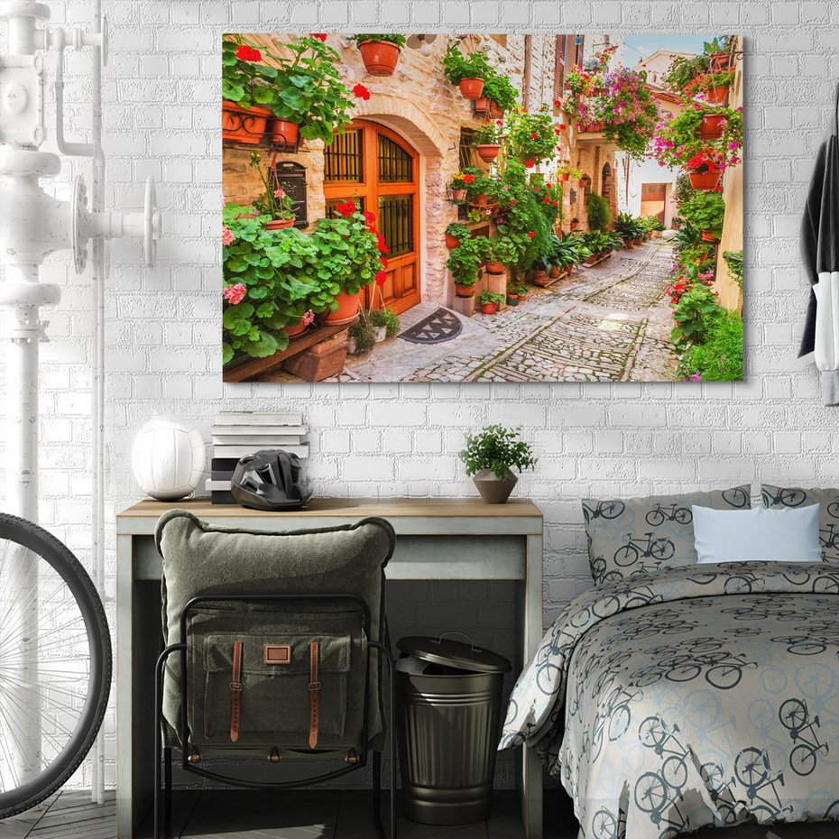 Obraz na płótnie 100x70 - Kolorowa harmonia - uliczka, miasto