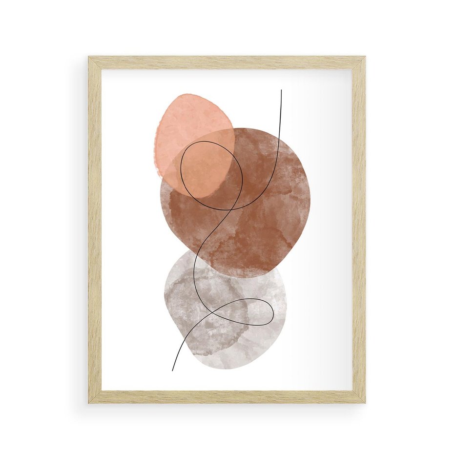 Plakat w ramie 40x50 - Brązowe Akwarelowe Zawirowania - abstrakcja, brązowe akwarelowe plamy - rama drewno