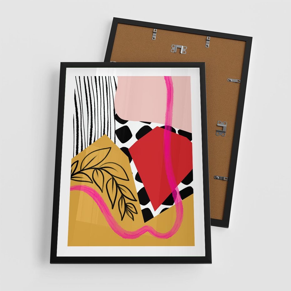 Plakat w ramie 50x70 - Wnętrza Form - abstrakcyjna kompozycja, różne tekstury - rama czarna