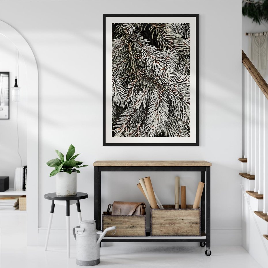 Plakat bez ramy 21x30 - Cisza Zimowej Natury - zima, iglaste gałązki