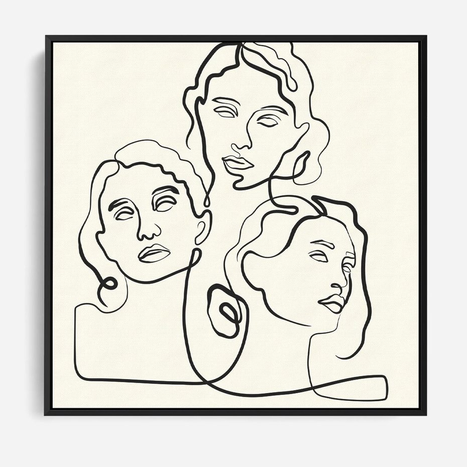 Obraz w ramie 50x50 - Trzy Kobiety - 3 kobiety, antyczny posag - rama czarna