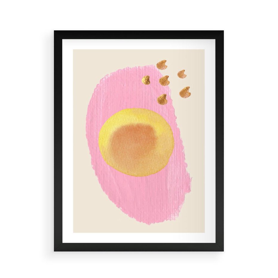 Plakat w ramie 50x70 - Migotliwe Dziwne Ścieżki - abstrakcyjna różowa plama, akwarela - rama czarna