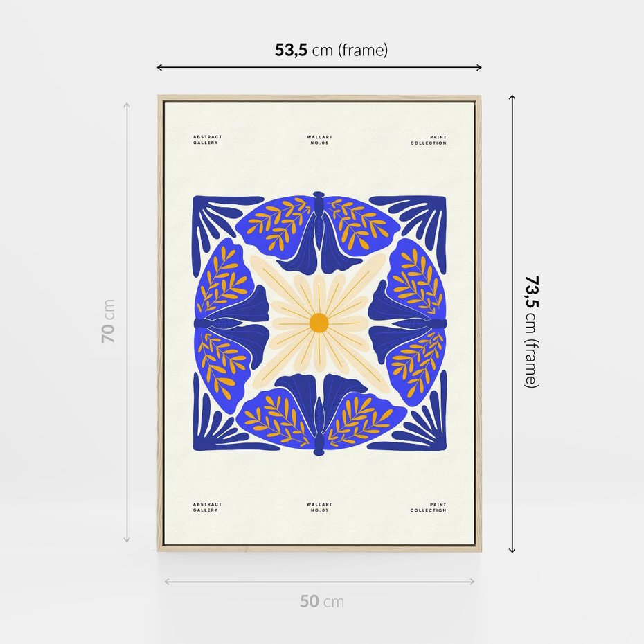 Obraz w ramie 50x70 - Księga Abstrakcji - abstrakcyjna boho kompozycja, granatowe ćmy - rama drewno