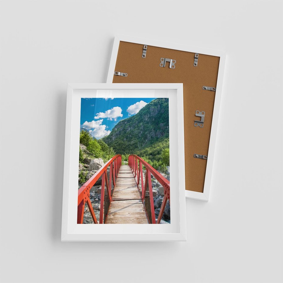 Plakat w ramie 30x40 - Most do przygody - góry, most - rama biała